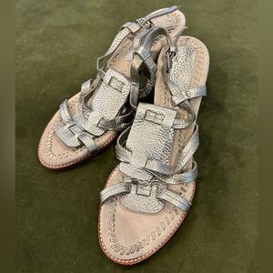 Enzo Angiolini Silver Leather Heeled Sandals 8.5